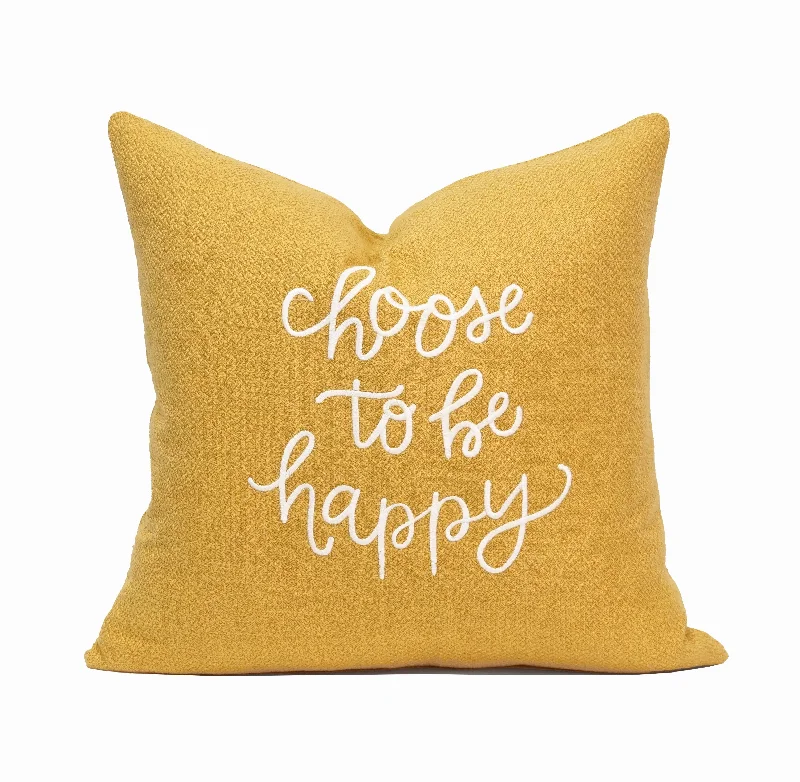 Choose To Be Happy Throw Pillow Cover | Yellow | 20" x 20"