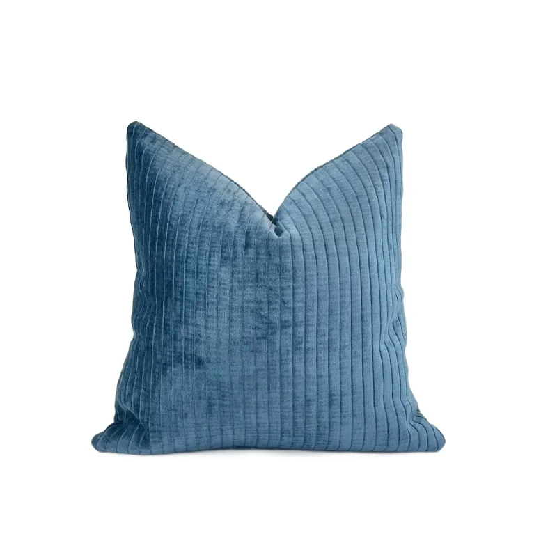 Decorative Pillow Cover in Channels Blue Chambray Velvet