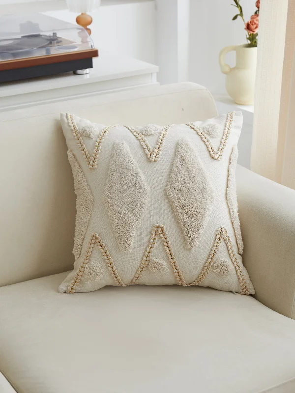 Geometric Tufted Ivory Pillow