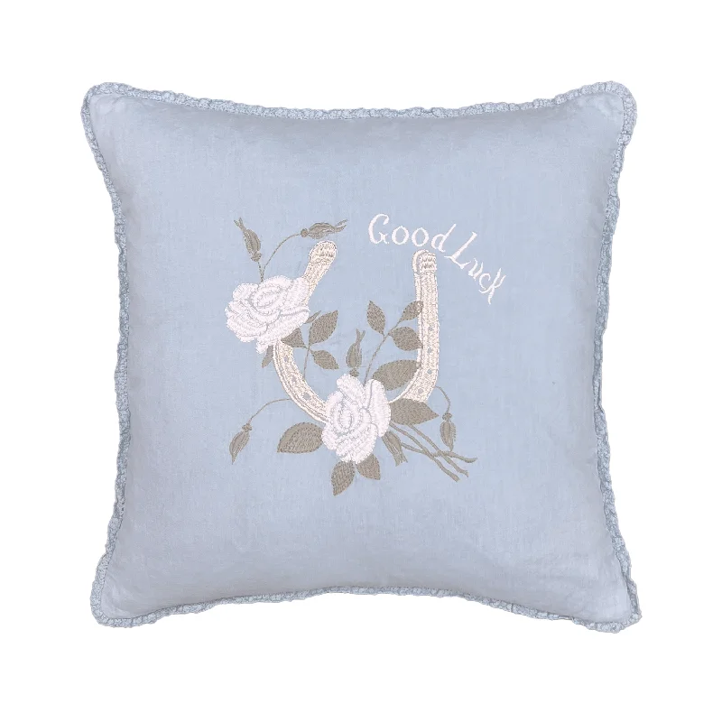 Embroidered Good Luck Horseshoe w/ Lace Trim Pillow