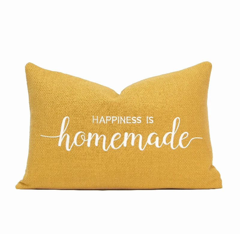 Happiness is Homemade Throw Pillow Cover | Yellow | 14" x 20"