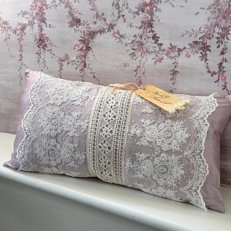 Antoinette Chantilly Lace & Lilac Silk Boudoir Pillow