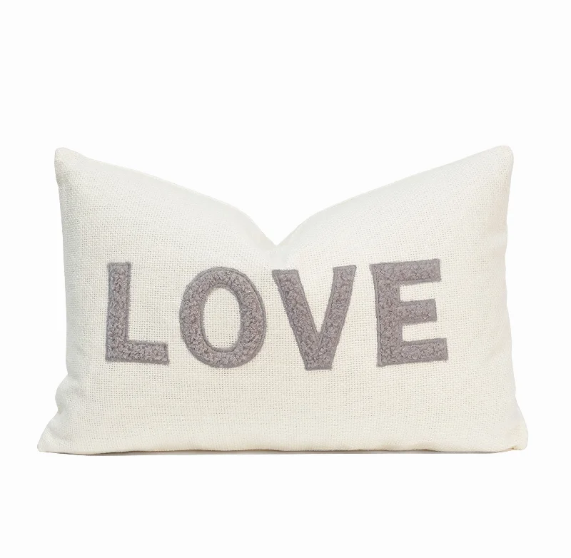 Love Teddy Throw Pillow Cover | Ivory/Gray | 14" x 20"