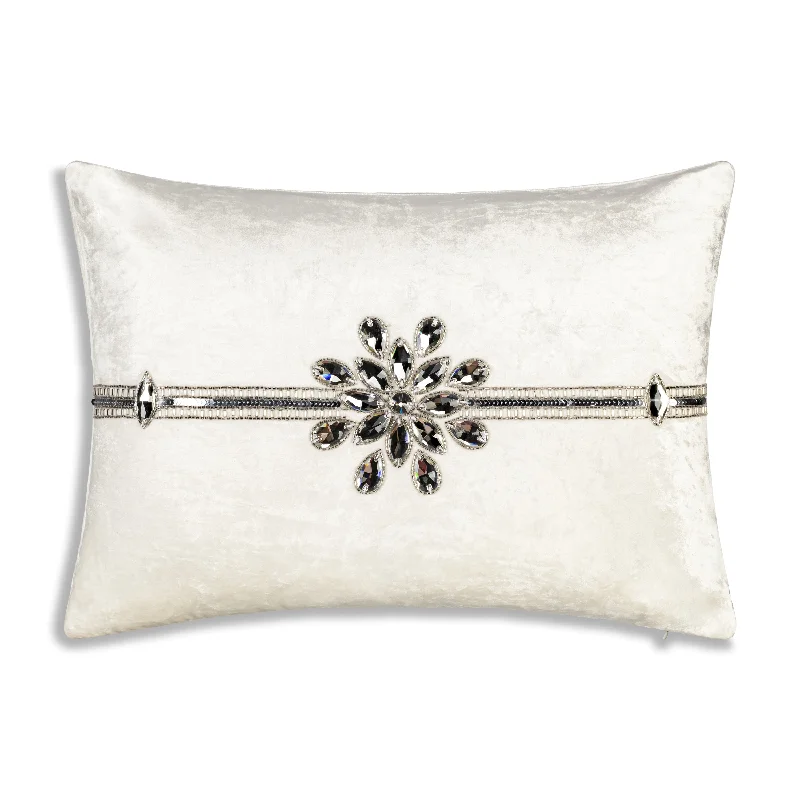 Magnolia Bedazzled Crystal Silver Lumbar Pillow