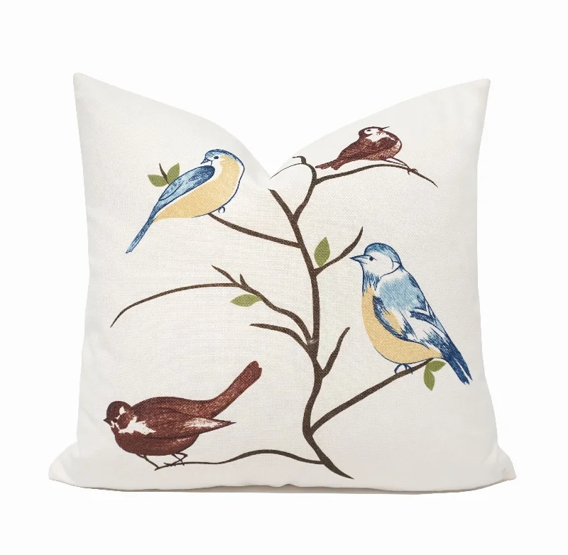 Printed Birds Throw Pillow Cover | Multi | 20" x 20"