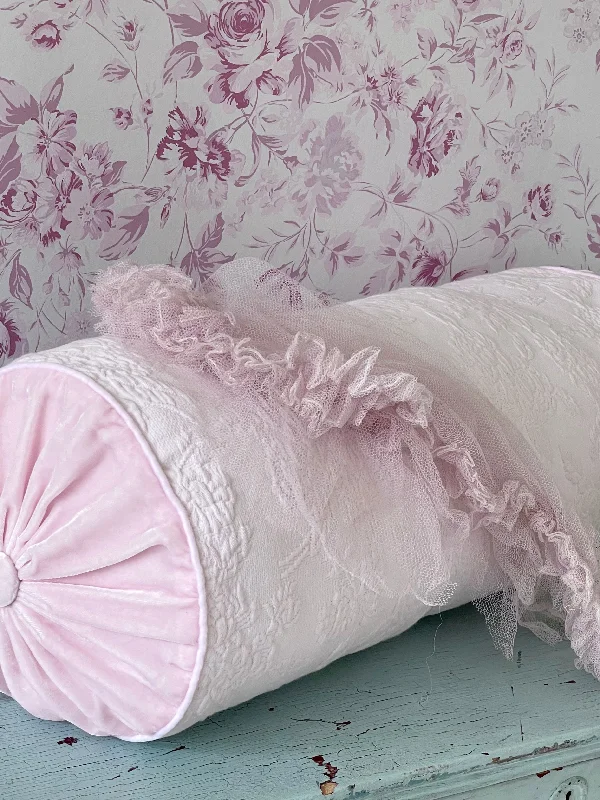 Rose Matelassé Pink Bolster Pillow