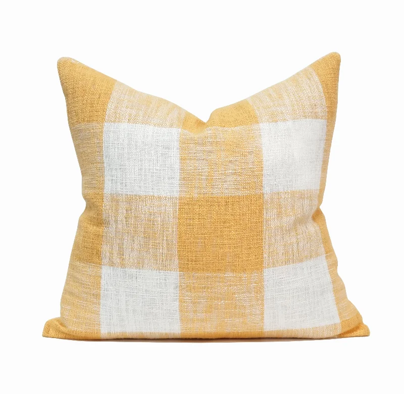 Set of 2 Linen Buffalo Check Throw Pillow Cover | Yellow | 20" x 20"