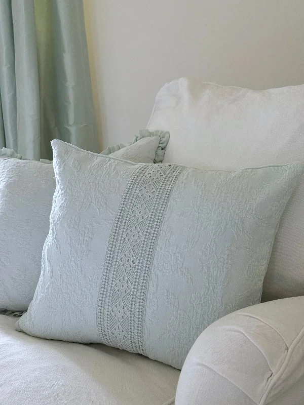 Teal Crochet Lace Inset Pillow