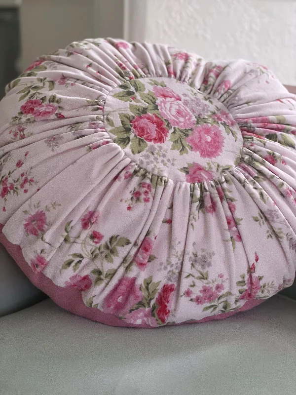 Wildflower Overdye Pink Pillow - 20" Round w/Vintage Ruching