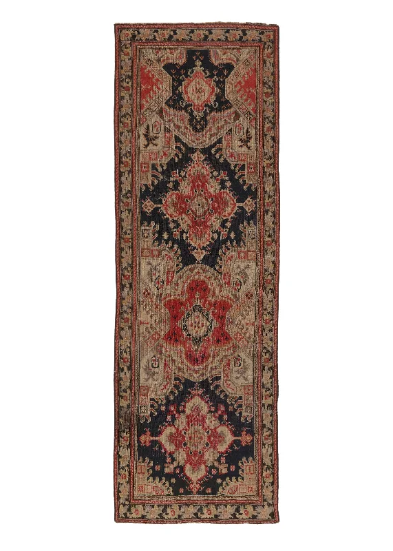 Caucasian Rug Gharabagh Handmade Runner Tribal 4'0"x12'1" (4x12) Red Whites/Beige Blue Geometric Design #35979