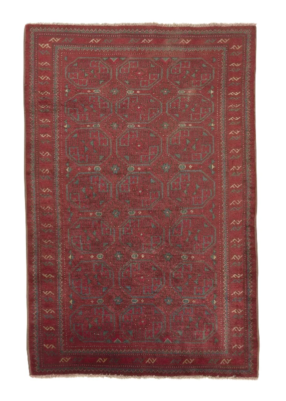 Oriental Rug Afghan Handmade Area Tribal 3'7"x5'4" (4x5) Red Bokhara Design #33359