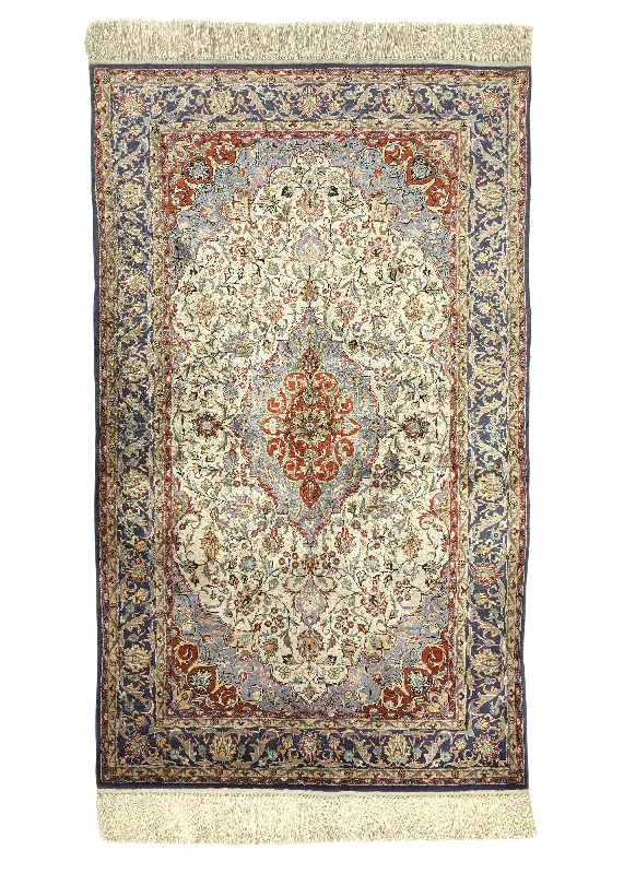 Oriental Rug Chinese Handmade Area Traditional 3'0"x5'1" (3x5) Whites/Beige Red Blue Floral Design #27122