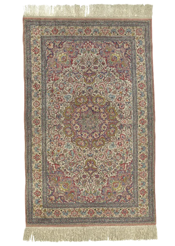 Oriental Rug Chinese Handmade Area Traditional 3'7"x5'7" (4x6) Whites/Beige Pink Floral Design #33581