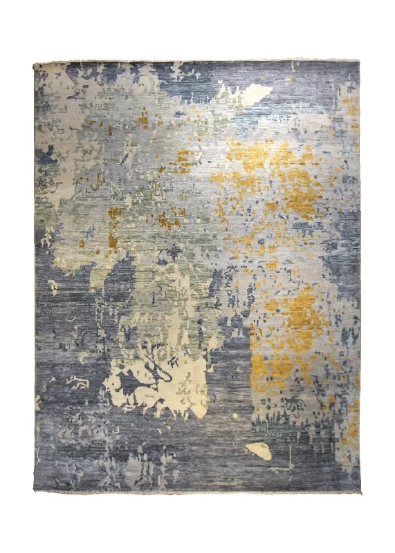 Oriental Rug Indian Handmade Area Modern 8'10"x11'10" (9x12) Gray Yellow/Gold Abstract Splatter Design #A35303