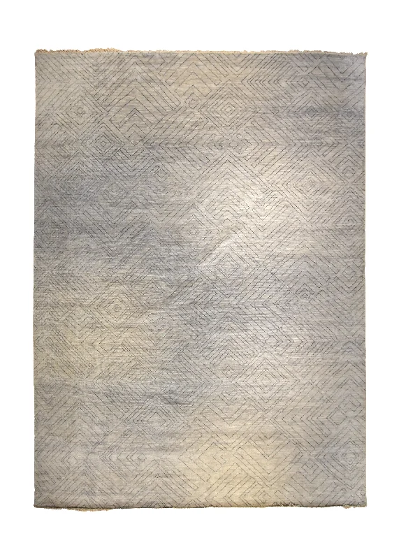 Oriental Rug Indian Handmade Area Modern Neutral 10'0"x13'10" (10x14) Whites/Beige Geometric Design #A35299