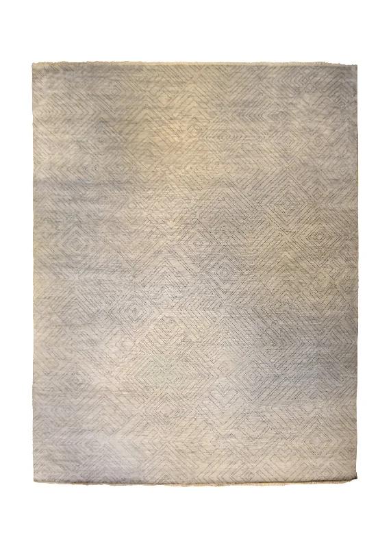 Oriental Rug Indian Handmade Area Modern Neutral 12'0"x15'5" (12x15) Whites/Beige Geometric Design #A35300