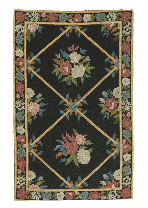 Oriental Rug Indian Handmade Area Traditional 3'0"x4'11" (3x5) Pink Blue Floral Design #11786