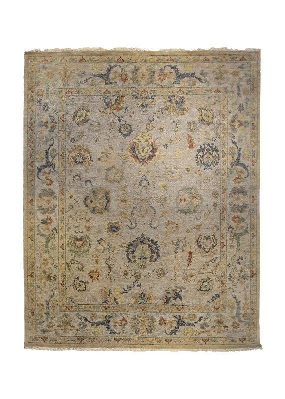 Oriental Rug Indian Handmade Area Traditional Transitional 8'0"x10'0" (8x10) Whites/Beige Whites/Beige Yellow/Gold Floral Oushak Design #A35288