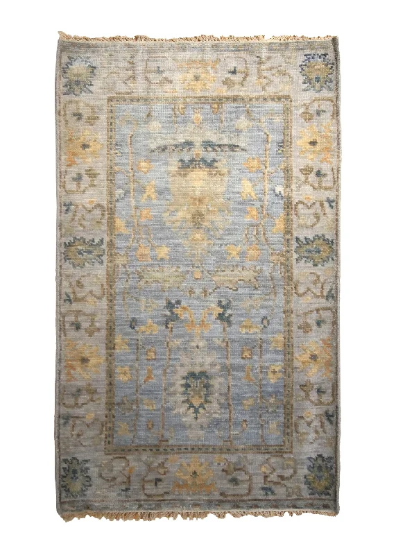 Oriental Rug Indian Handmade Area Transitional 3'1"x5'0" (3x5) Blue Yellow/Gold Floral Oushak Design #A35309