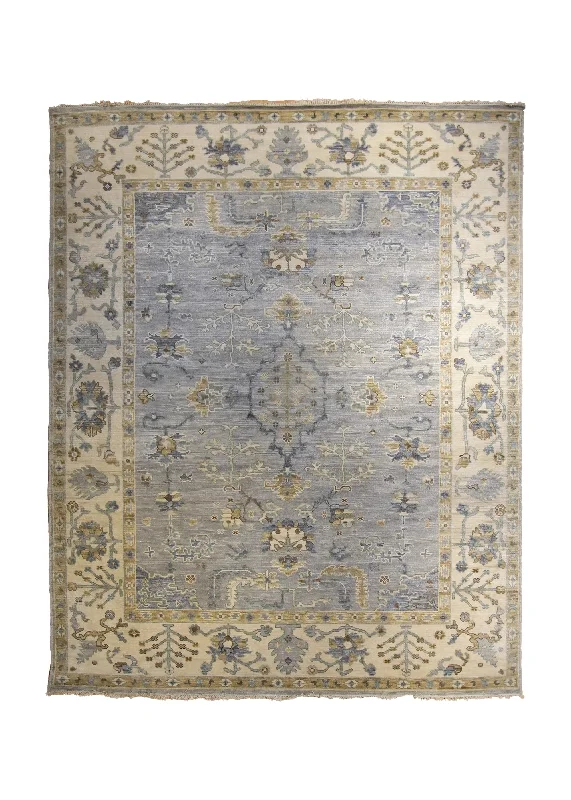 Oriental Rug Indian Handmade Area Transitional Neutral 8'1"x10'0" (8x10) Blue Whites/Beige Floral Oushak Design #A35295