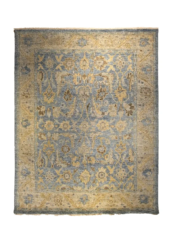 Oriental Rug Indian Handmade Area Transitional Neutral 7'10"x9'10" (8x10) Whites/Beige Yellow/Gold Floral Oushak Design #A35316