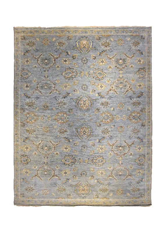 Oriental Rug Indian Handmade Area Transitional Neutral 9'1"x12'0" (9x12) Blue Yellow/Gold Floral Oushak Design #A35293