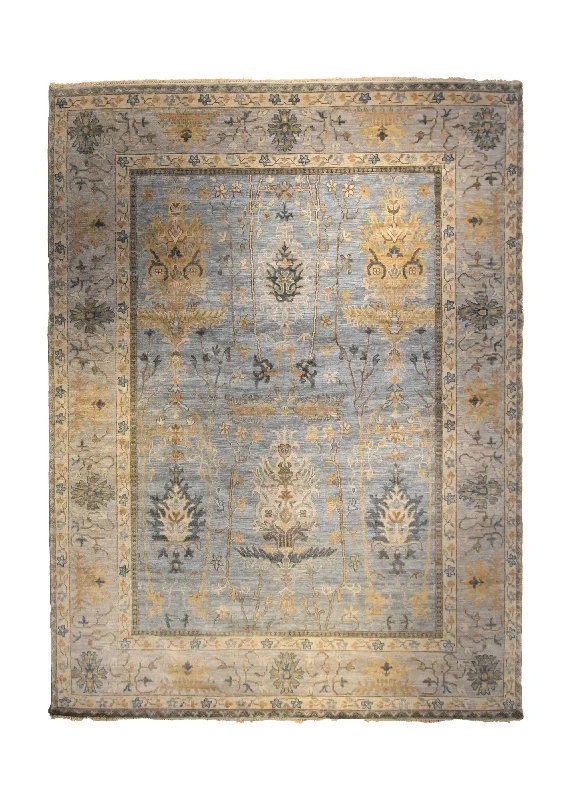 Oriental Rug Indian Handmade Area Transitional Neutral 8'11"x12'0" (9x12) Whites/Beige Blue Yellow/Gold Floral Bakhshayesh Design #A35292