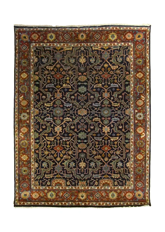 Oriental Rug Indian Handmade Area Transitional Tribal 5'1"x6'9" (5x7) Blue Red Geometric Heriz Design #A35313