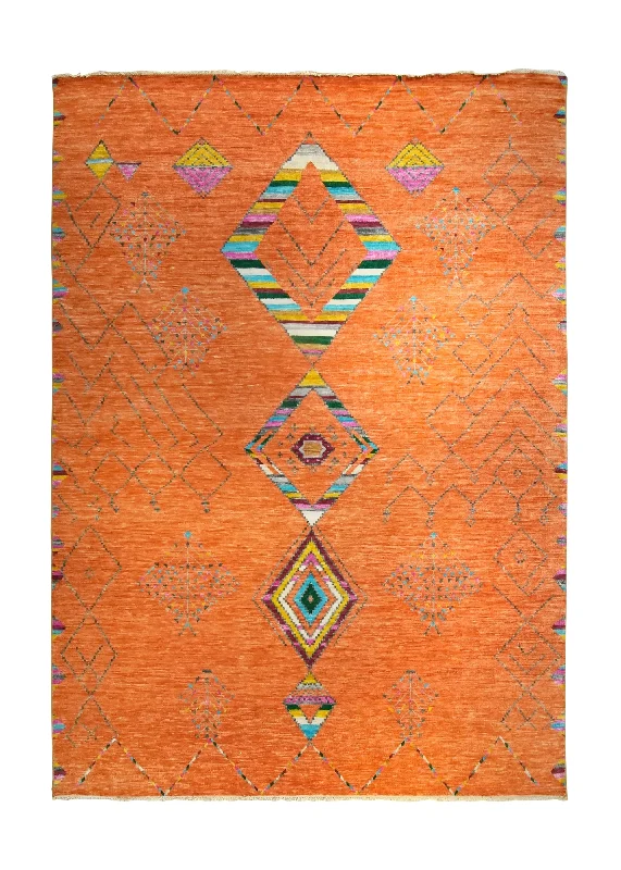 Oriental Rug Indian Handmade Area Transitional Tribal 9'0"x12'6" (9x13) Orange Multi-color Geometric Moroccan Southwest Design #A35289