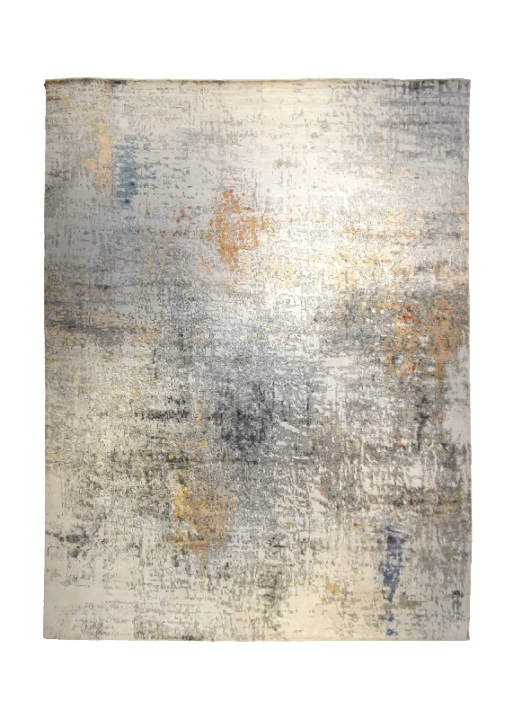 Oriental Rug Indian Handmade Area Modern 9'0"x11'9" (9x12) Gray Abstract Splatter Design #A35318