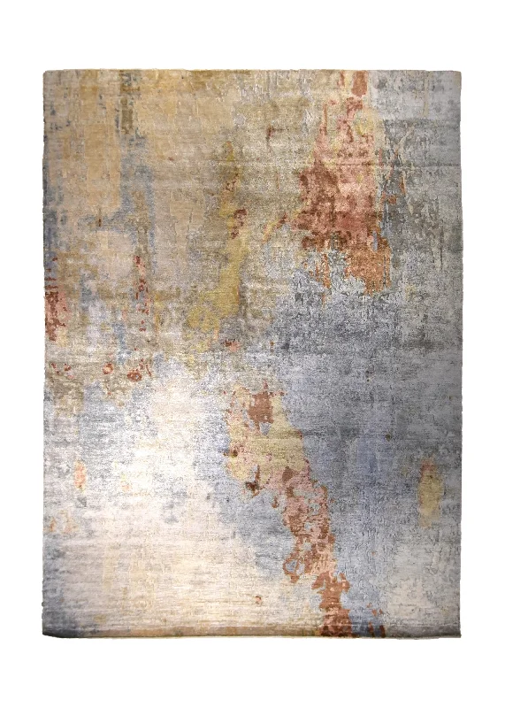 Oriental Rug Indian Handmade Area Modern 8'11"x12'1" (9x12) Gray Orange Yellow/Gold Abstract Splatter Design #A35319