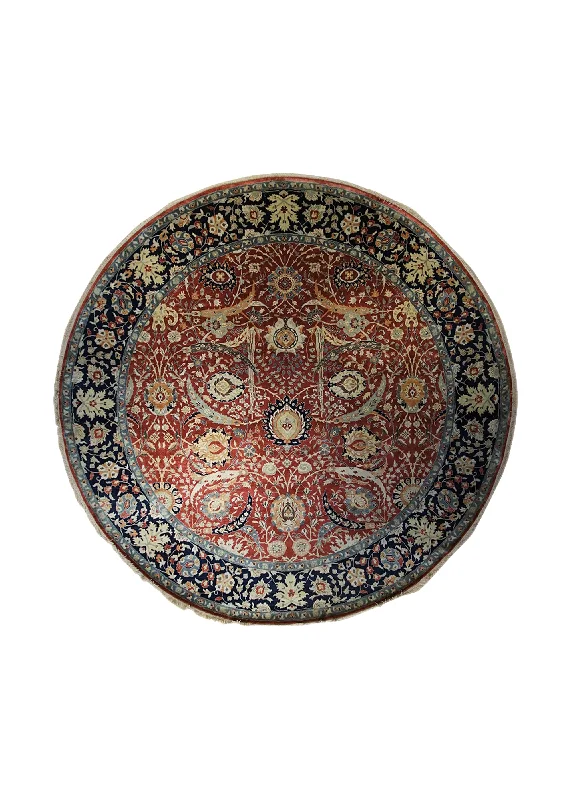 Oriental Rug Indian Handmade Round Traditional 9'11"x9'9" (10x10) Red Floral Design #A34058