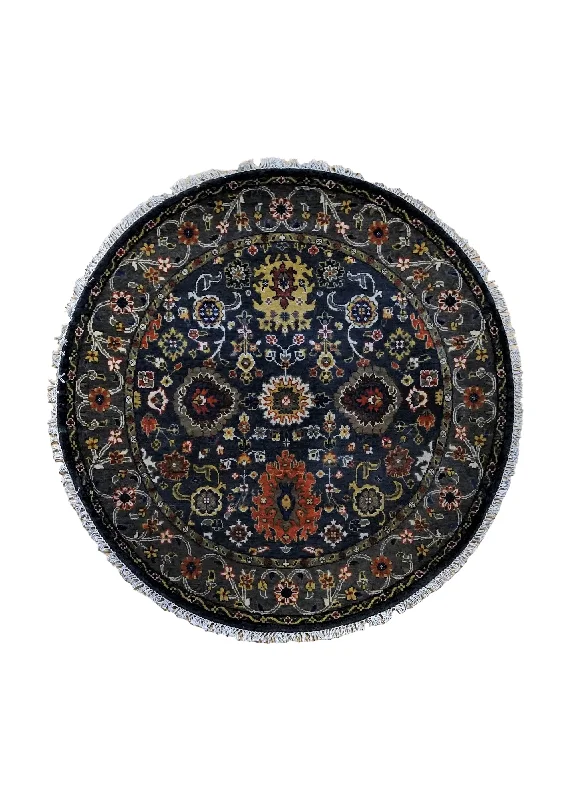 Oriental Rug Indian Handmade Round Traditional 4'0"x4'0" (4x4) Blue Oushak Design #A34554