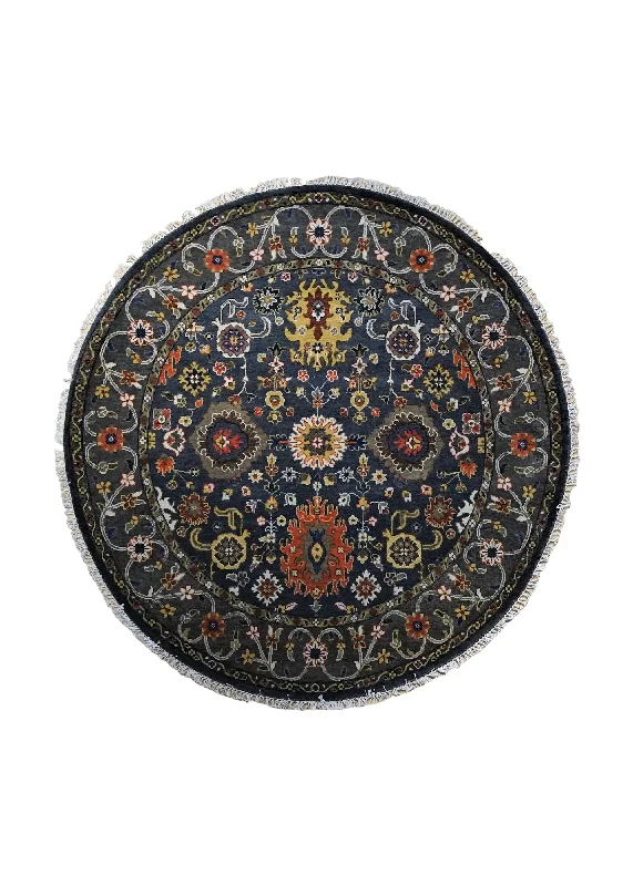 Oriental Rug Indian Handmade Round Traditional 5'1"x5'1" (5x5) Blue Oushak Design #A34563