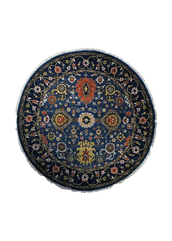 Oriental Rug Indian Handmade Round Traditional 5'10"x5'10" (6x6) Blue Oushak Design #A34562