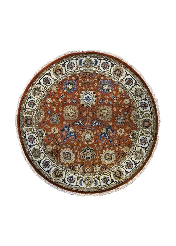 Oriental Rug Indian Handmade Round Traditional 6'1"x6'1" (6x6) Red Oushak Design #A34571