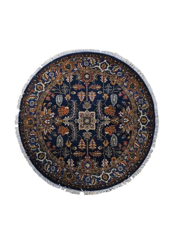 Oriental Rug Indian Handmade Round Transitional 4'1"x4'1" (4x4) Blue Heriz Design #A34555