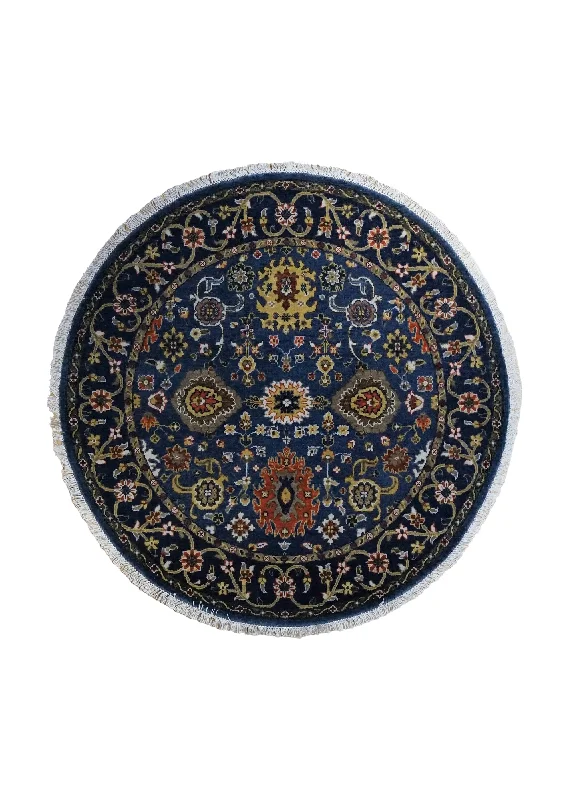 Oriental Rug Indian Handmade Round Transitional 4'3"x4'3" (4x4) Blue Oushak Design #A34542