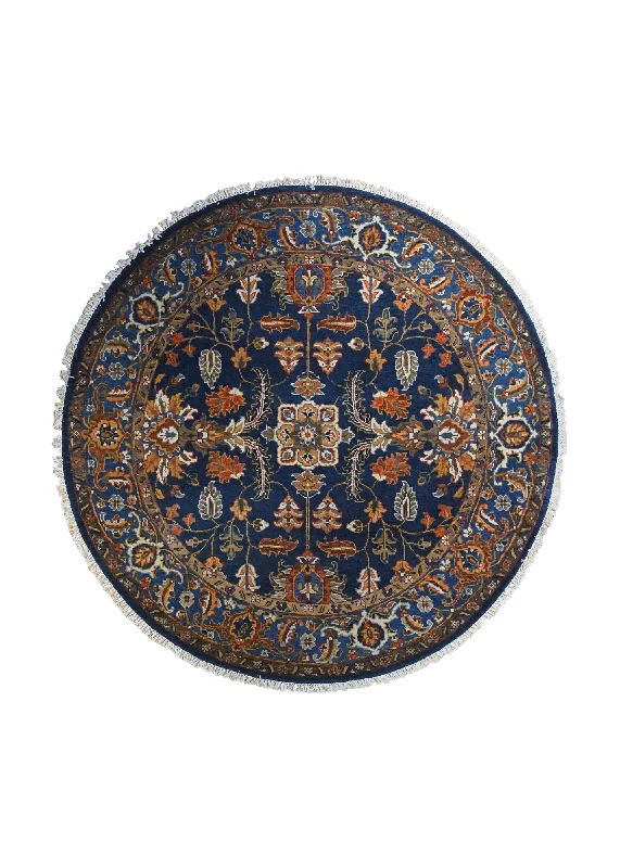 Oriental Rug Indian Handmade Round Transitional 5'2"x5'2" (5x5) Blue Orange Floral Design #A34543