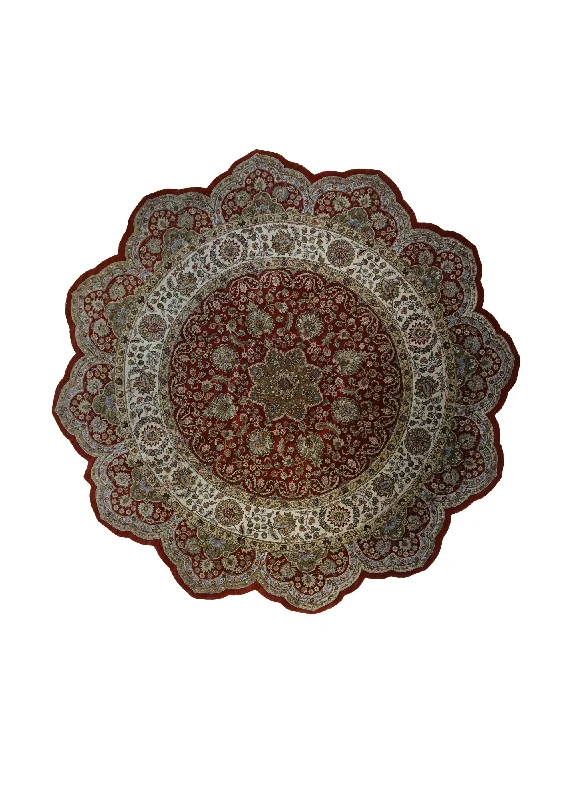 Oriental Rug Indian Handmade Round Transitional 8'1"x8'1" (8x8) Red Floral Design #A33035