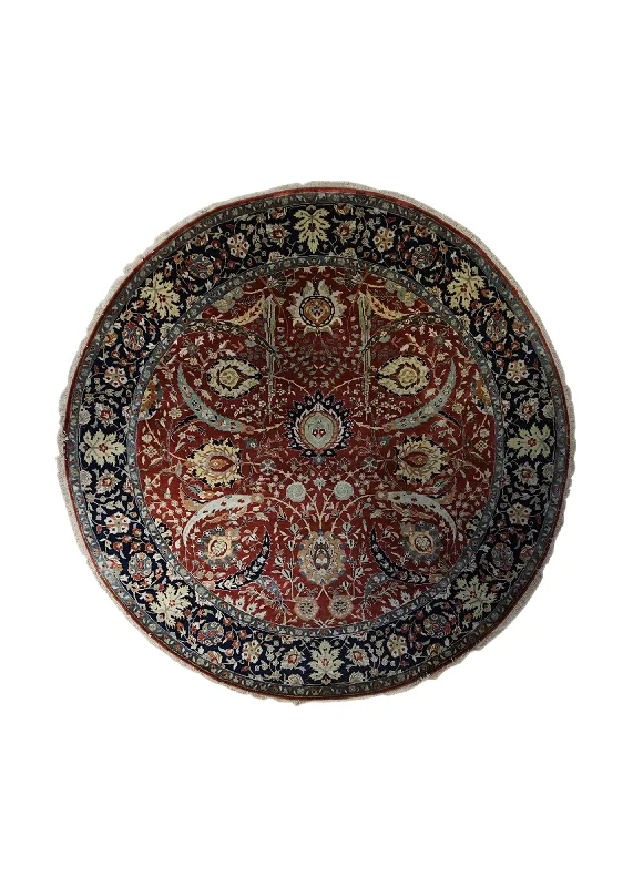 Oriental Rug Indian Handmade Round Transitional 8'2"x8'2" (8x8) Red Floral Design #A34059