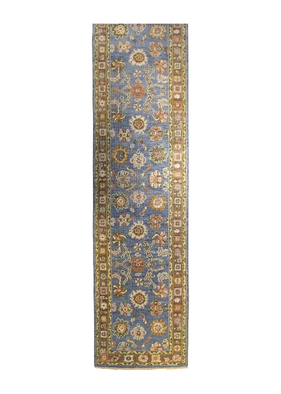 Oriental Rug Indian Handmade Runner Traditional 4'0"x15'11" (4x16) Blue Floral Oushak Design #A35328