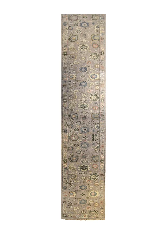 Oriental Rug Indian Handmade Runner Transitional 3'1"x20'2" (3x20) Whites/Beige Floral Oushak Design #A35330