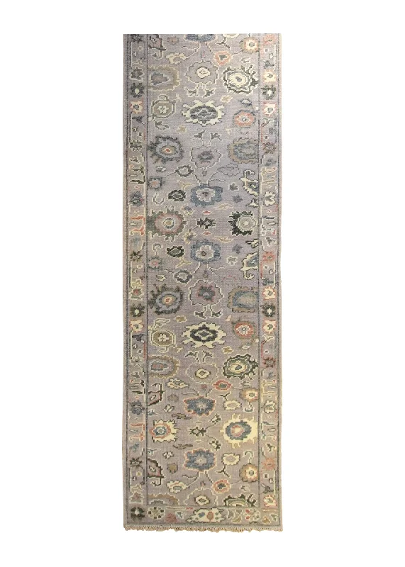 Oriental Rug Indian Handmade Runner Transitional 3'1"x20'2" (3x20) Whites/Beige Floral Oushak Design #A35331