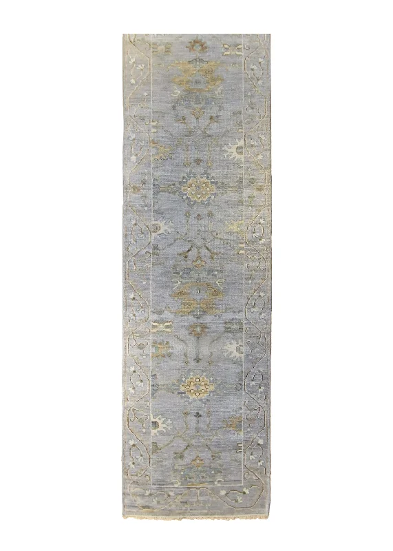 Oriental Rug Indian Handmade Runner Transitional Neutral 3'1"x13'11" (3x14) Whites/Beige Yellow/Gold Floral Oushak Design #A35304