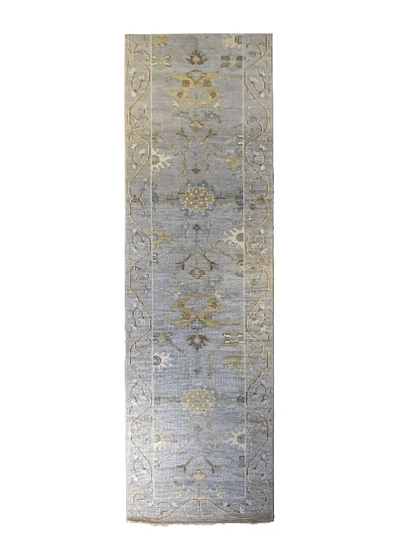 Oriental Rug Indian Handmade Runner Transitional Neutral 3'0"x13'11" (3x14) Whites/Beige Yellow/Gold Floral Oushak Design #A35305