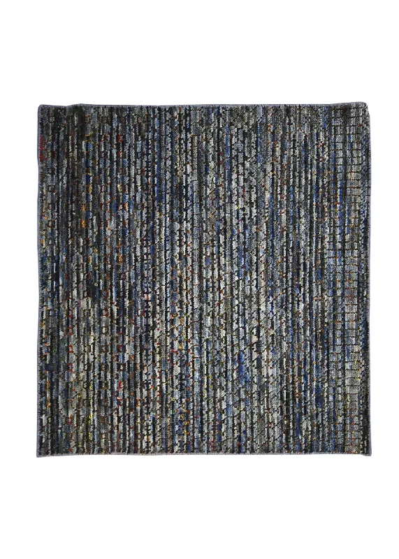 Oriental Rug Indian Handmade Square Transitional 3'1"x3'2" (3x3) Multi-color Gray Stripes Design #A31660