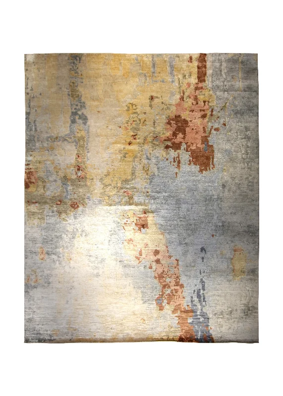 Oriental Rug Indian Handmade Area Modern 11'10"x14'8" (12x15) Blue Yellow/Gold Abstract Splatter Design #A35317