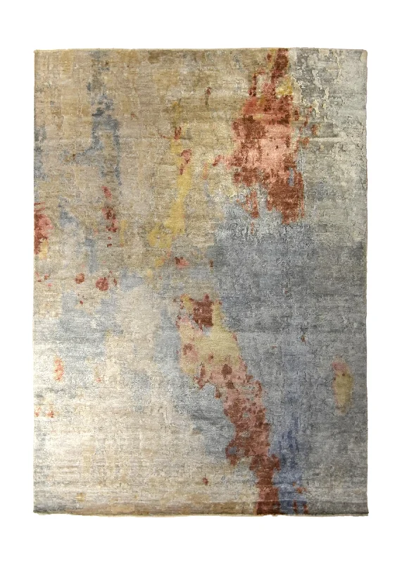 Oriental Rug Indian Handmade Area Modern 5'7"x7'10" (6x8) Gray Orange Yellow/Gold Abstract Splatter Design #A35322