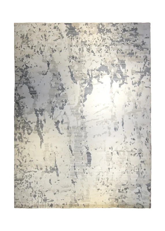 Oriental Rug Indian Handmade Area Modern Neutral 9'1"x12'1" (9x12) Whites/Beige Gray Abstract Splatter Design #A35325